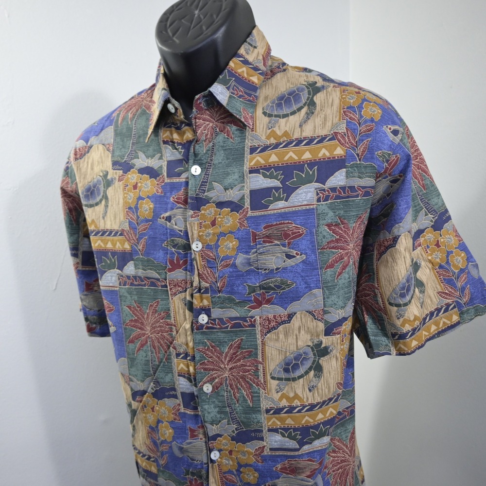 VTG Tori Richard Hawaiian Shirt Mens‎ Medium Sea Turtle Palm Tree Fish USA MADE
